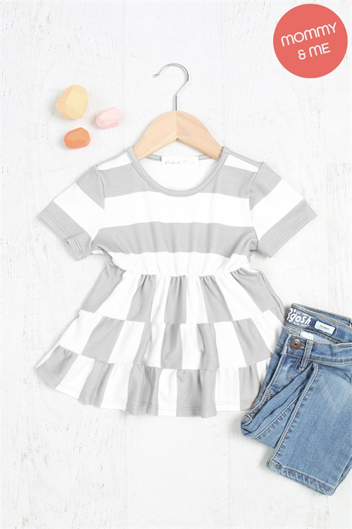 S10-4-4-PPT2164TK-GY - KIDS STRIPES LAYERED RUFFLE HEM TOP- GREY 0-1-0-1-1-1-0-1