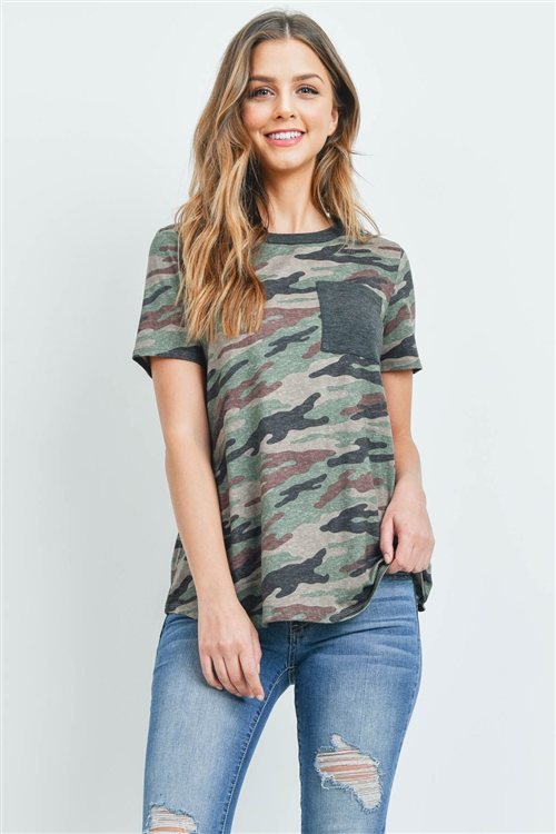 S10-9-1-PPT2170-AGBWN - SHORT SLEEVES CAMOUFLAGE TOP WITH POCKET- ARMY GREEN/BROWN/CHARCOAL 1-2-2-2