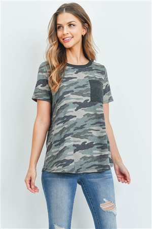 S9-9-3-PPT2170-AGCHL - SHORT SLEEVES CAMOUFLAGE TOP WITH POCKET- ARMY GREEN/CHARCOAL/CHARCOAL 1-2-2-2