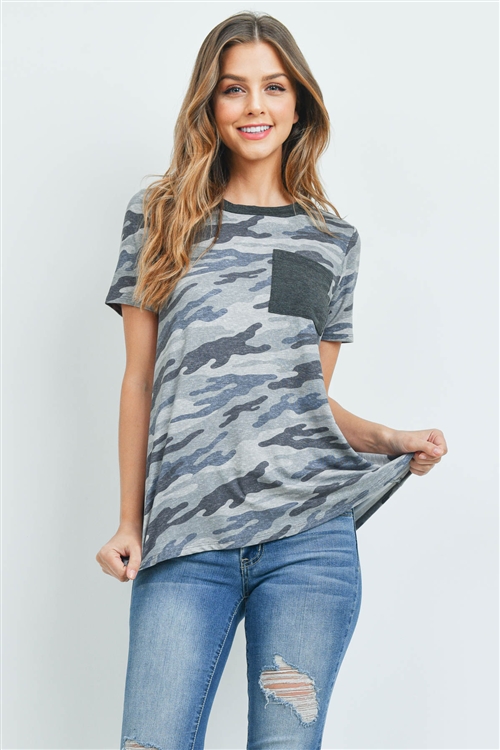 S10-7-4-PPT2170-MNLGYCHL - SHORT SLEEVES CAMOUFLAGE TOP WITH POCKET- MINERAL GREY/CHARCOAL/CHARCOAL 1-2-2-2