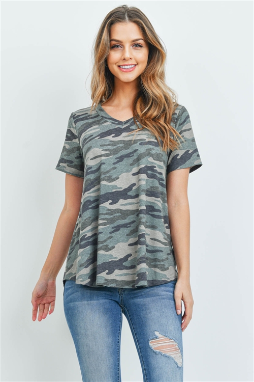 S15-9-1-PPT2172-ARGRCHAR -SHORT SLEEVES V-NECK CAMOUFLAGE TOP-ARMY GREEN CHARCOAL 1-2-2-2