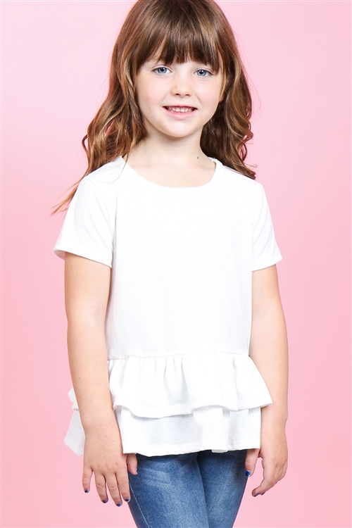 S10-16-1-PPT2175T-IV-1 - KIDS GIRLS SHORT SLEEVES LAYERED RUFFLE HEM TOP- IVORY 2-2-2