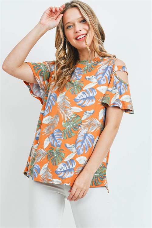 S14-10-4-PPT2178-RSTCMB-1 - TROPICAL PRINT OFF-SHOULDER TOP- RUST COMBO 1-2-2-1