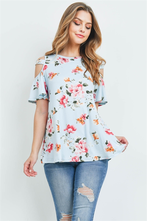 S11-12-2-PPT2181-BL - FLORAL PRINT OFF-SHOULDER TOP- BLUE 1-2-2-2