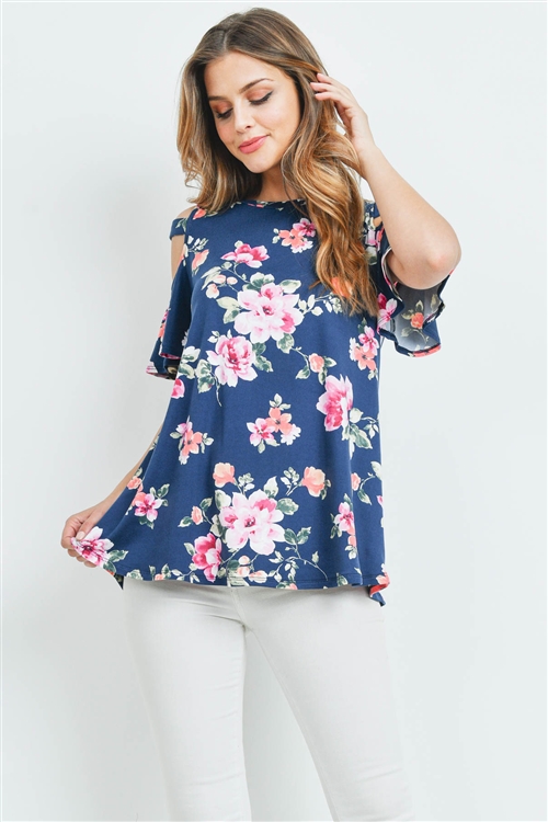 S12-6-1-PPT2181-NV - FLORAL PRINT OFF-SHOULDER TOP- NAVY 1-2-2-2