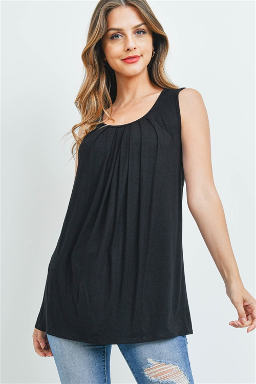 S11-13-3-PPT2195-BK-1 - SOLID SLEEVELESS FRONT PLEAT TOP- BLACK 0-1-0-2