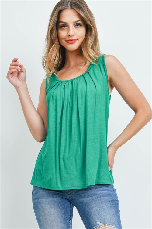 S4-1-2-PPT2195-KG - SOLID SLEEVELESS FRONT PLEAT TOP- KELLY GREEN 1-2-2-2
