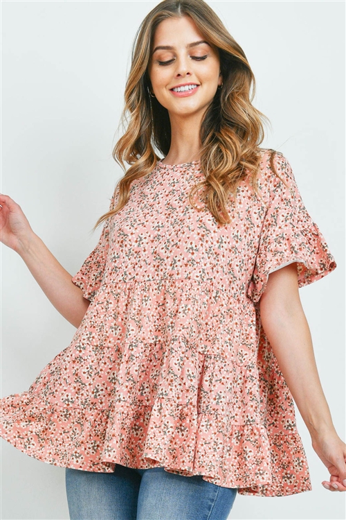 S4-9-2-PPT2202-BLSCB-1 - LAYARED RUFFLE DETAIL FLORAL TOP- BLUSH COMBO 0-1-2-2