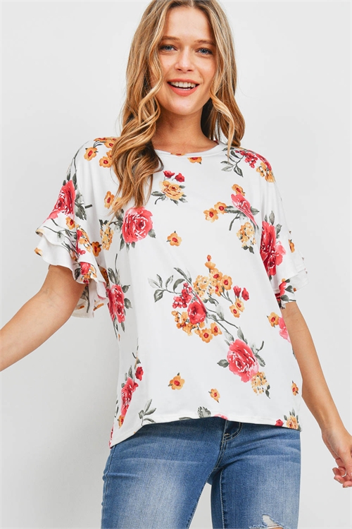 S10-18-3-PPT2203-IV-1 - RUFFLE SLEEVES FLORAL PRINT TOP- IVORY 1-1-1-1