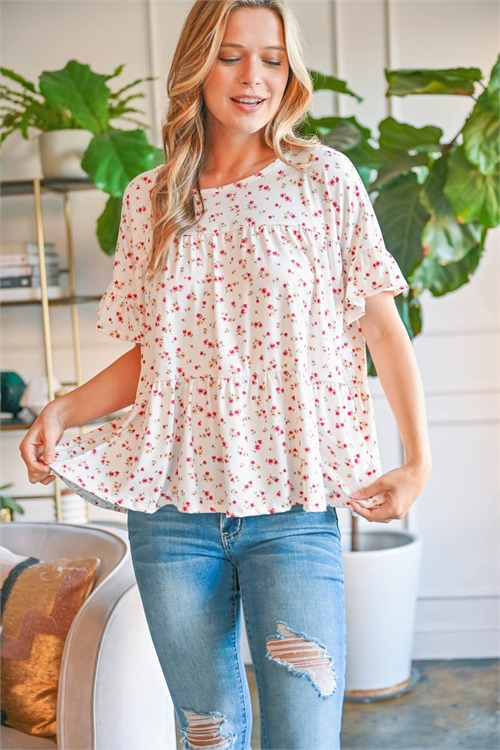 S9-18-2-PPT2225-IV-1 -RUFFLE SLEEVE FLORAL PRINT TOP-IVORY 0-2-2-2