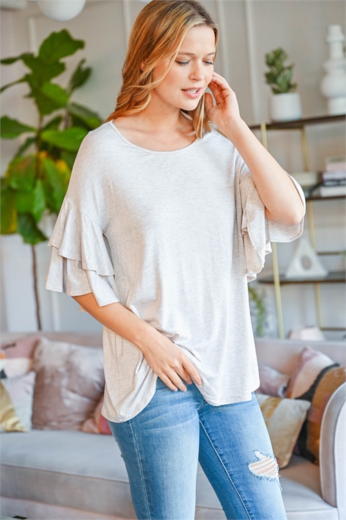 BLK12-1-PPT2229-SXOTM-A - BOATNECK LAYERED RUFFLE SLEEVES TOP- SEXY OATMEAL 0-1-0-0