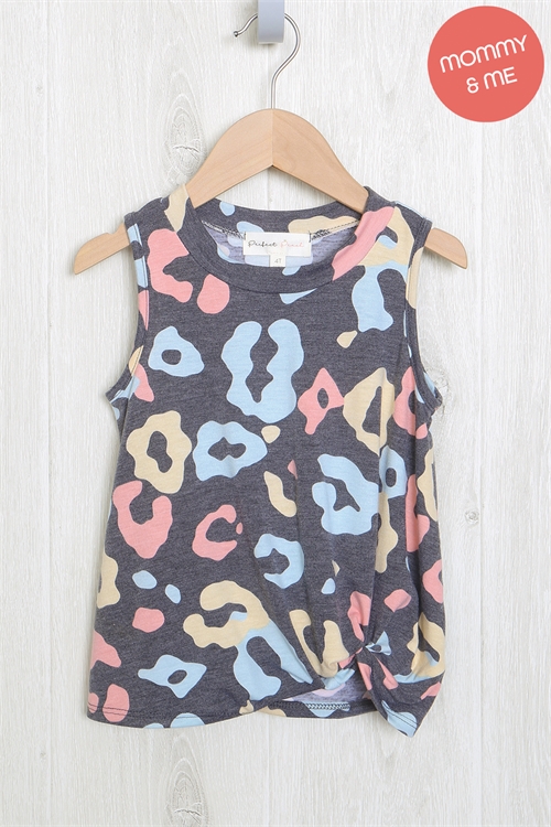 S14-11-3-PPT2233TK-BKCB - KIDS MULTICOLOR LEOPARD SLEEVELESS KNOT TOP- BLACK COMBO 1-1-1-1-1-1-1-1