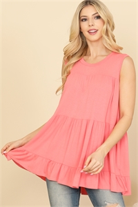 S8-2-1-PPT2251-CRL - TIERED RUFFLE SOLID TANK TOP- CORAL 1-2-2-2
