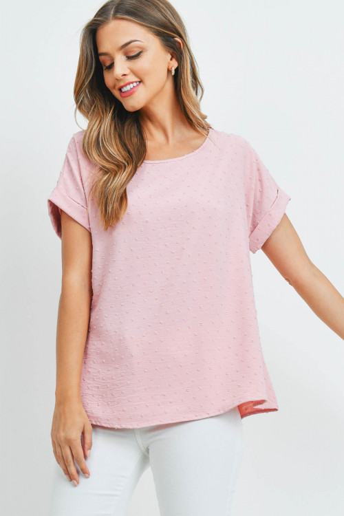 S16-11-5-PPT2269-BLS-1 - SWISS DOT SHORT SLEEVES BOAT NECK TOP- BLUSH 0-0-1-2