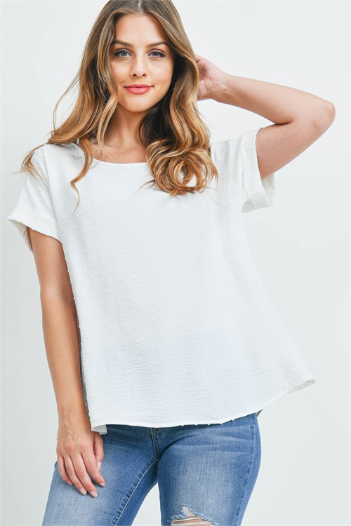 SA3-00-3-PPT2269-IV - SWISS DOT SHORT SLEEVES BOAT NECK TOP- IVORY 1-2-2-2