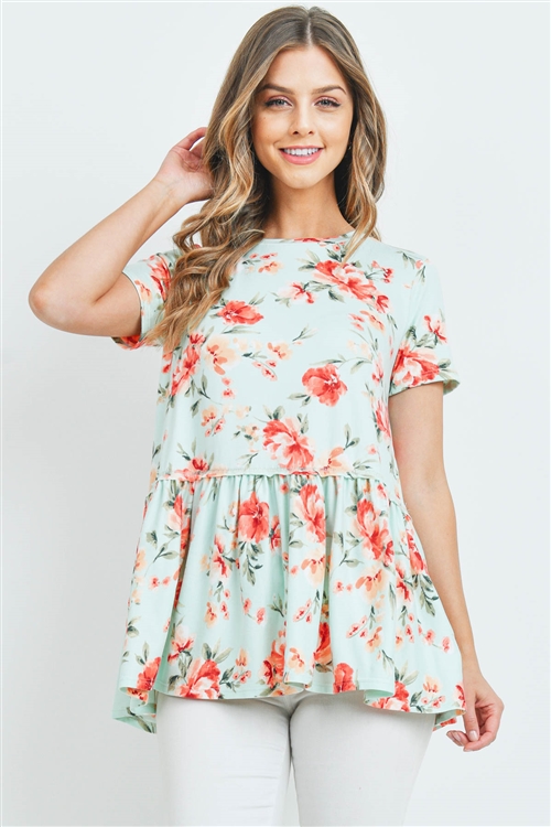 S10-14-4-PPT2281-MNT-1 - CINCH WAIST FLORAL SWING TOP- MINT 0-0-0-2