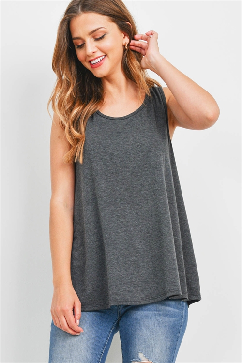 S11-7-3-PPT2285-CHL - ROUND NECK SOLID TANK TOP- CHARCOAL 1-2-2-2