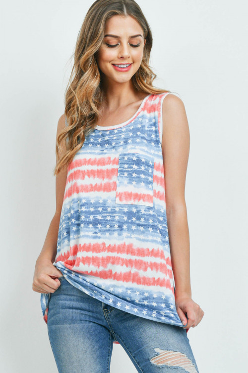 S15-3-1-PPT2286-NVCB - TIE DYE AMERICAN FLAG POCKET TANK TOP- NAVY/COMBO 1-2-2-2