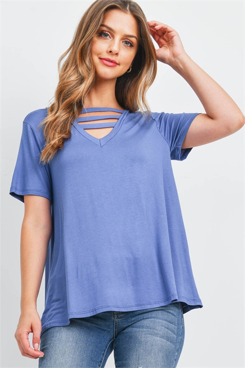 S11-18-3-PPT2302-DNM - TRIPLE STRAP NECK SOLID TOP- DENIM 1-2-2-2