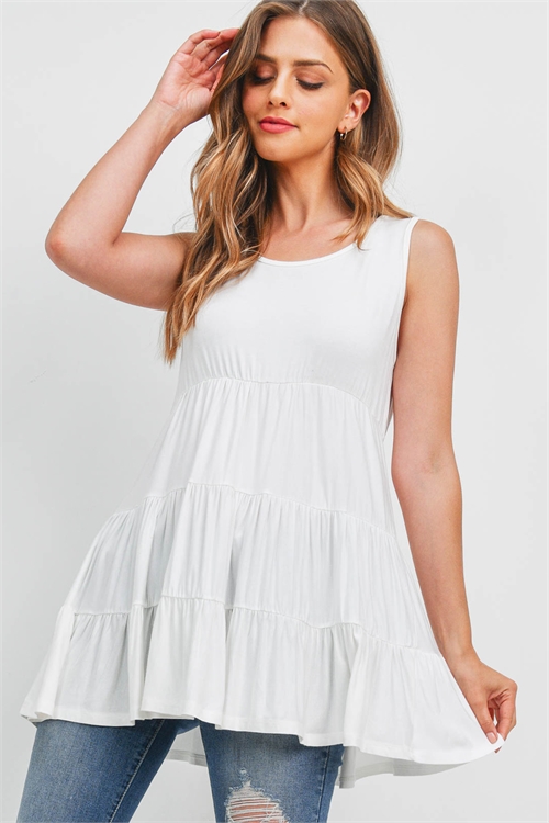 S14-4-3-PPT2310-IV - SLEEVELESS TIERED RUFFLE SOLID TOP- IVORY 1-2-2-2