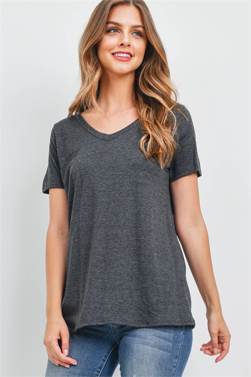 S8-5-4-PPT2331-BK-1 - TRI-BLEND V-NECK SHORT SLEEVE TOP- BLACK 0-3-1-0