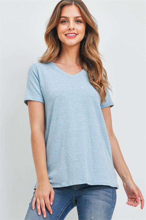 S5-3-4-PPT2331-BL - TRI-BLEND V-NECK SHORT SLEEVE TOP- BLUE 1-2-2-2