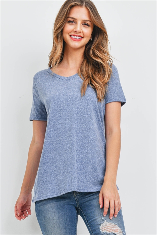 S8-5-4-PPT2331-NV - TRI-BLEND V-NECK SHORT SLEEVE TOP- NAVY 1-2-2-2