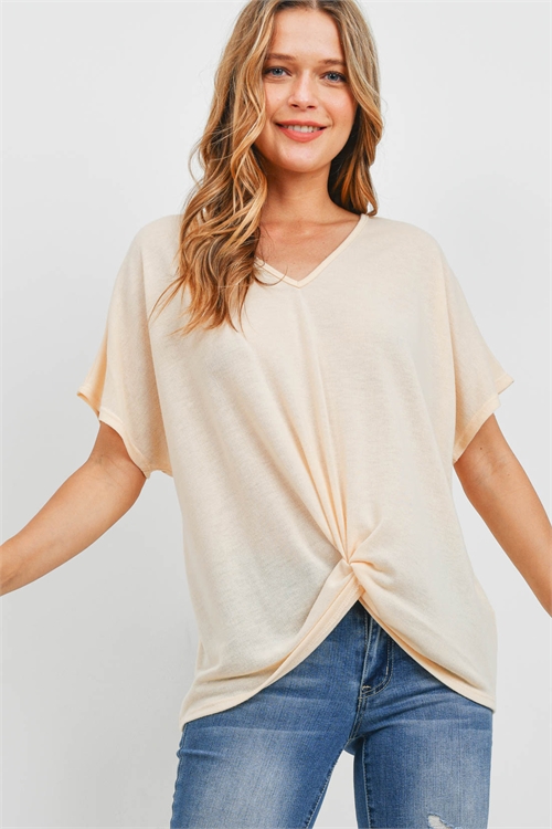 S16-7-2-PPT2332-CRM - V-NECK DOLMAN SLEEVES TWIST FRONT TOP- CREAM 1-2-2-2