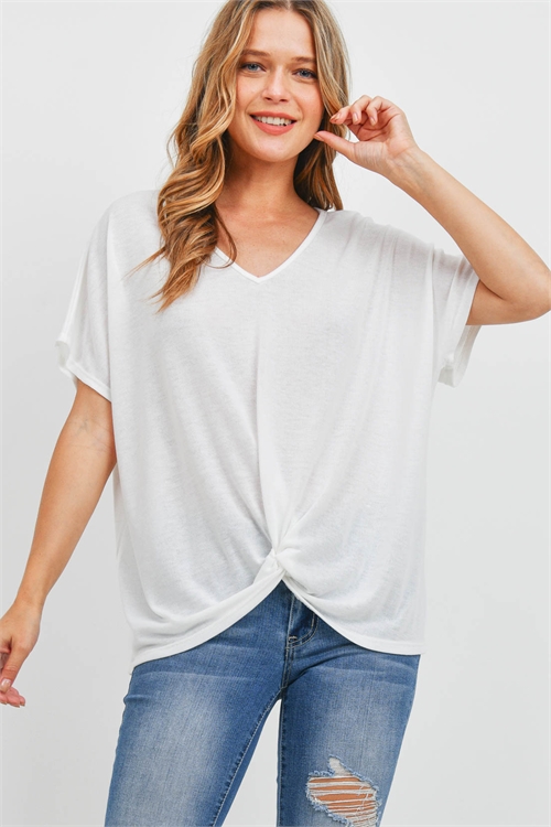 S16-10-2-PPT2332-IV-1 - V-NECK DOLMAN SLEEVES TWIST FRONT TOP- IVORY 0-2-2-0