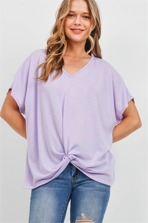 S16-7-1-PPT2332-LVDSL - V-NECK DOLMAN SLEEVES TWIST FRONT TOP- LAVENDER SAIL 1-2-2-2