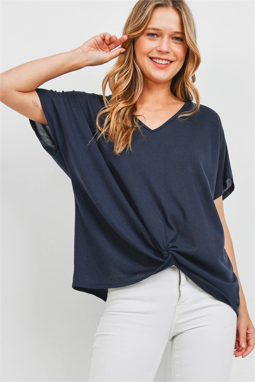 S16-10-2-PPT2332-MDNT-1 - V-NECK DOLMAN SLEEVES TWIST FRONT TOP- MIDNIGHT 0-2-2-1