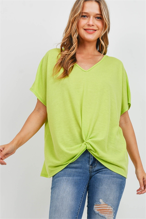 S16-6-3-PPT2332-VLM - V-NECK DOLMAN SLEEVES TWIST FRONT TOP- VINTAGE LIME 1-2-2-2