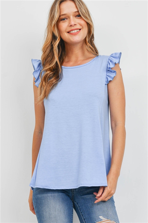 S11-8-1-PPT2345-BLCHLL - TWO TONED CAP SLEEVES ROUND NECK TOP- BLUE CHILL 1-2-2-2