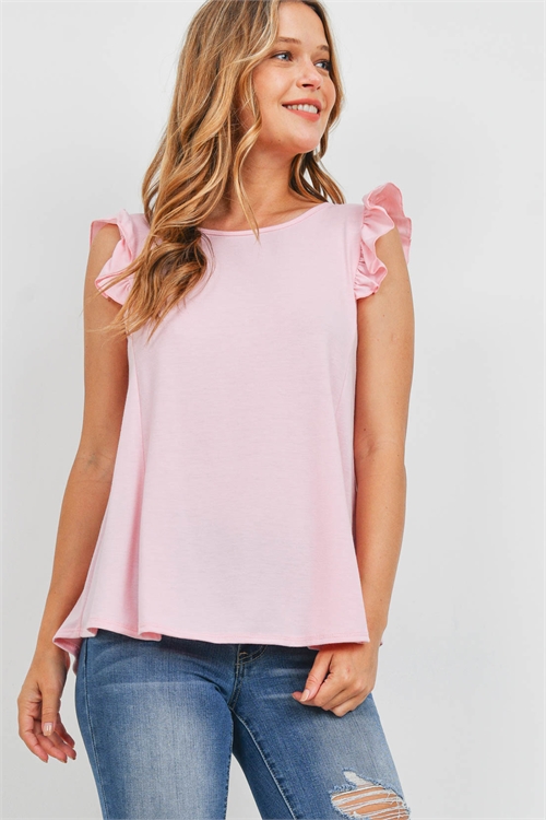 S15-8-1-PPT2345-DSTRS-1 - TWO TONED CAP SLEEVES ROUND NECK TOP- DUSTY ROSE 0-2-2-2