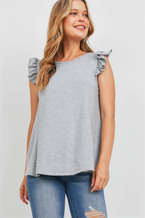 S15-8-1-PPT2345-HG-1 - TWO TONED CAP SLEEVES ROUND NECK TOP- HEATHER GREY 0-2-2-2