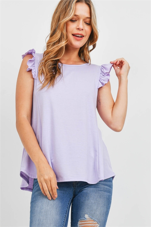 S15-8-1-PPT2345-LVDSL-1 - TWO TONED CAP SLEEVES ROUND NECK TOP- LAVENDER SAIL 0-2-2-0