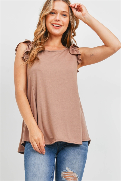 S15-8-1-PPT2345-MCNW-1 - TWO TONED CAP SLEEVES ROUND NECK TOP- MOCHA NEW 0-1-2-1
