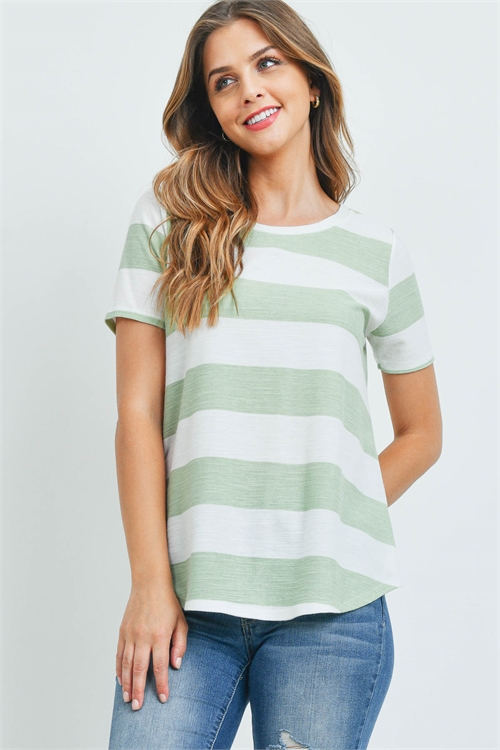 S10-8-2-PPT2373-MNTOFW - STRIPES SHORT SLEEVES ROUND HEM TOP- MINT-OFF-WHITE 1-2-2-2