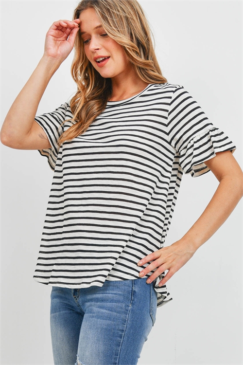 S16-10-2-PPT2400-BK-1 - BELL SLEEVES ROUND NECK STRIPES TOP- BLACK 0-2-1-2