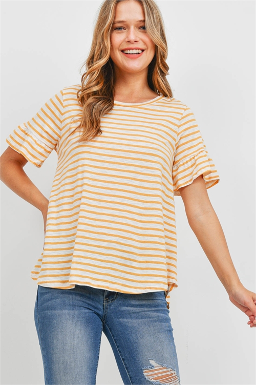 S16-6-1-PPT2400-YLW - BELL SLEEVES ROUND NECK STRIPES TOP- YELLOW 1-2-2-2