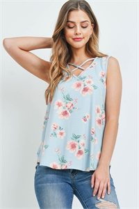 S10-4-1-PPT2401-MNT - CRISS CROSS FLORAL TANK TOP- MINT 1-2-2-2