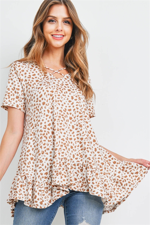 S14-3-2-PPT2415-ECMC - CRISS CROSS LEOPARD PRINT TOP- ECRU-MOCHA 1-2-2-2