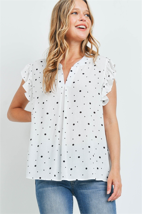 S8-14-3-PPT2449-IV-1 - POLKA DOT NOTCH NECK WOVEN TOP- IVORY 2