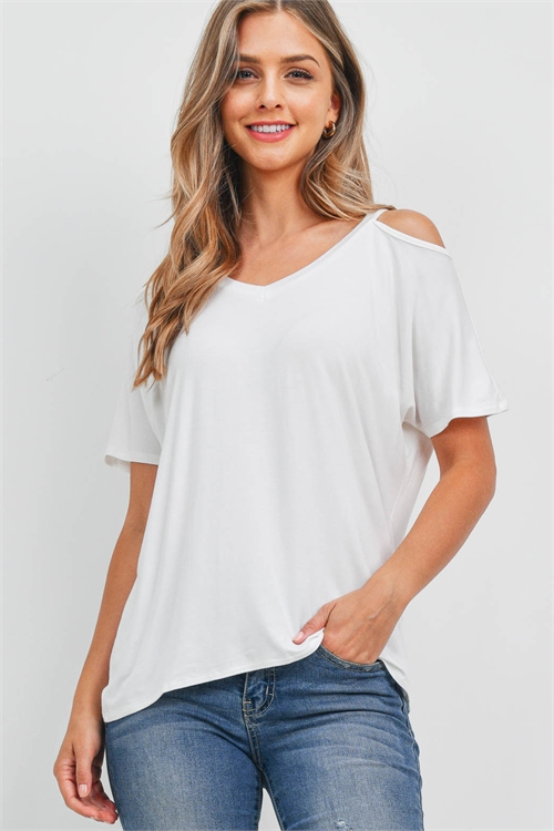 S9-11-2-PPT2451-IV - COLD SHOULDER FLUTTER SLEEVE TOP- IVORY 1-2-2-2