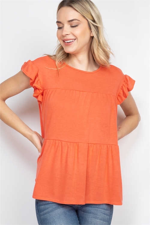 S13-1-2-PPT2469-CRL - TIERED RUFFLE SOLID SWING TOP- CORAL 1-2-2-2