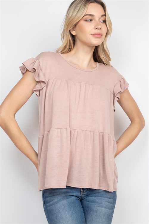 S13-1-2-PPT2469-DSTBLS - TIERED RUFFLE SOLID SWING TOP- DUSTY BLUSH 1-2-2-2