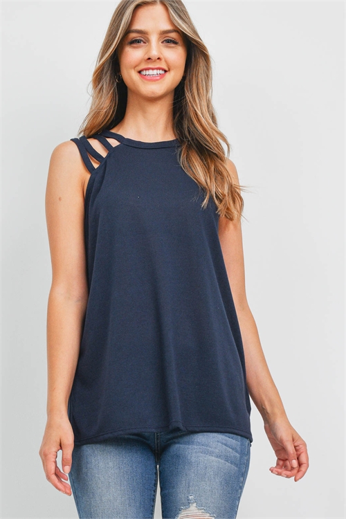S2-9-1-PPT2470-MDNT - ONE SIDE SHOULDER STRAPS SOLID HACCI TOP- MIDNIGHT 1-2-2-2