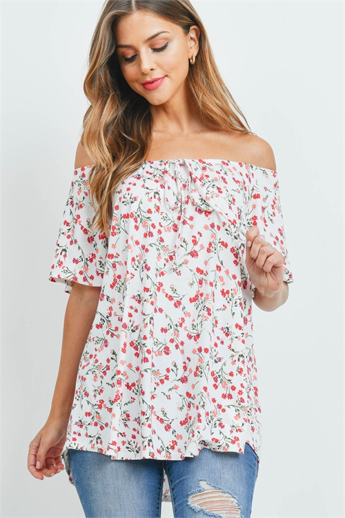 S9-19-1-PPT2479-IV-1 - OFF-SHOULDER FLORAL PRINT TOP- IVORY 0-2-1-2