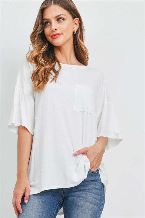 S11-17-2-PPT2509-IV - OVERSIZED ROUND NECK POCKET TOP- IVORY 1-2-2-2