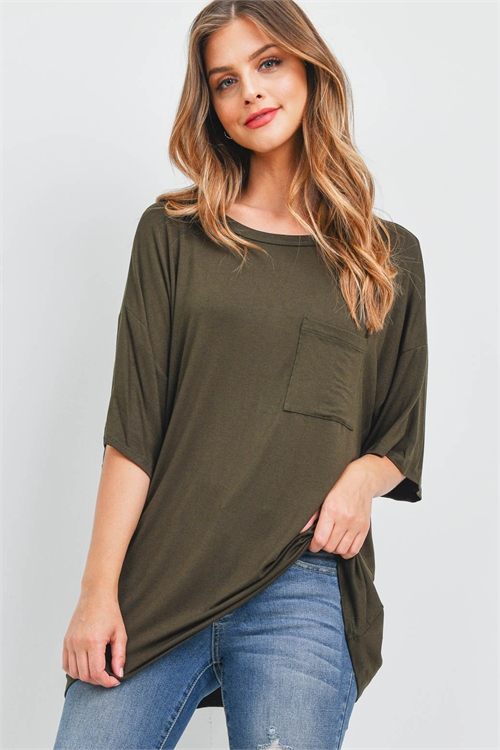 S11-20-4-PPT2509-OVARM - OVERSIZED ROUND NECK POCKET TOP- OLIVE ARMY 1-2-2-2